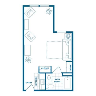 Markham House features an exceptional floor plan for a studio apartment. See on Gallery webpage.