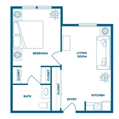 A floor plan for a one bedroom apartment at Markham House. on the Gallery webpage