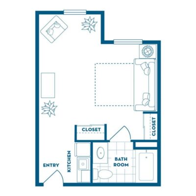 A floor plan for the Gallery at Markham House, a deluxe studio apartment.