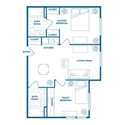 2 bedroom floor plan at Markham House, on the Gallery page, designed to provide the utmost comfort and style